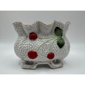 Mid Century Modern Japan Cherry Footed Bag Planter Vase MCM Gold Coloured Trim